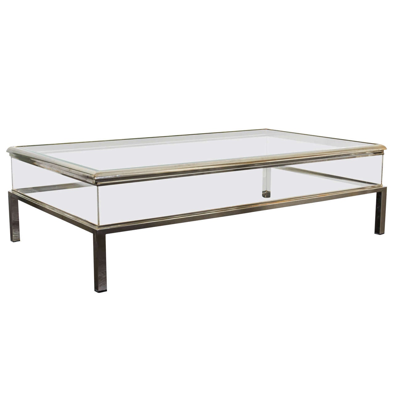 Lucite, Glass and Stainless Steel Cocktail Table in the Manner of