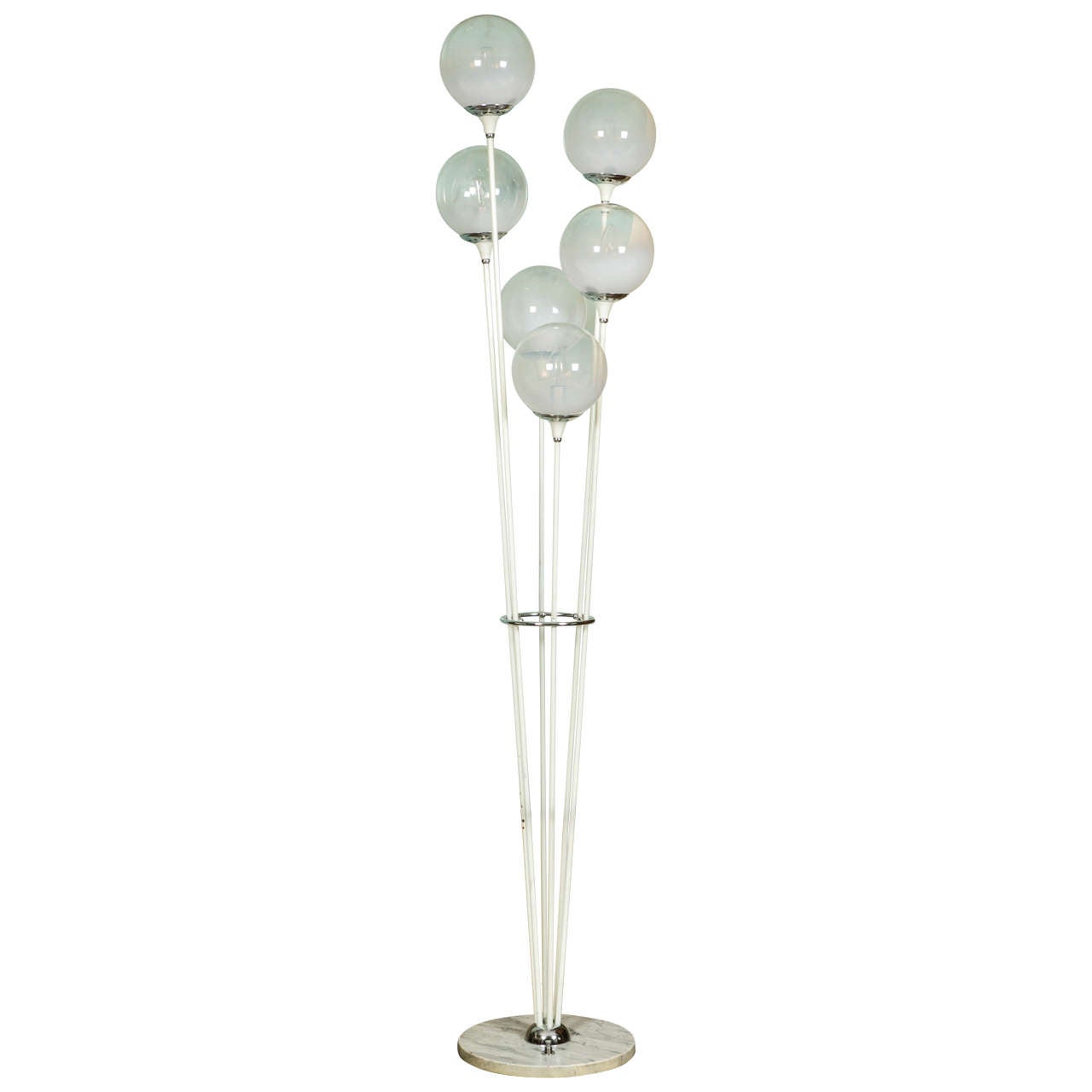 Six White Glass Balls Floor Lamp by Stilnovo, circa 1965