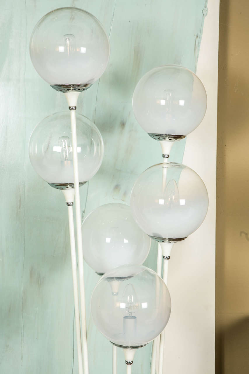 Scandinavian Modern Six White Glass Balls Floor Lamp by Stilnovo, circa 1965