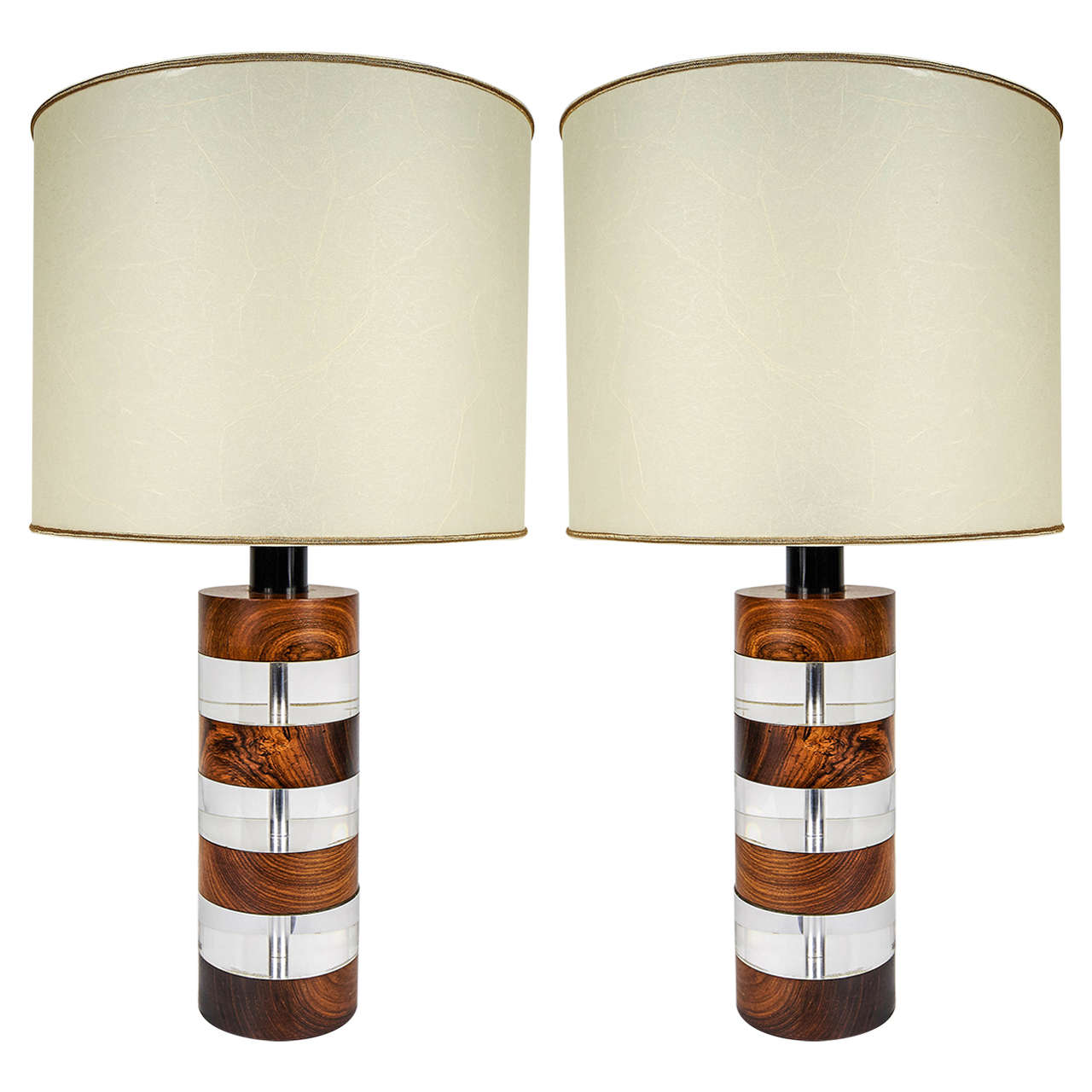Pair of Italian 1960s-1970s Wood and Lucite Table Lamps by Botta Firenze
