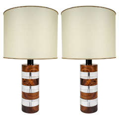 Pair of Italian 1960s-1970s Wood and Lucite Table Lamps by Botta Firenze