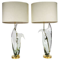 Impressive Italian 1950s Murano Glass Informal Pair of Lamps