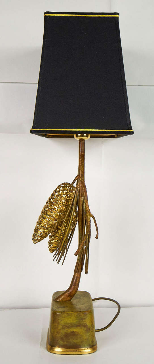 Mid-Century Modern Pair of Italian Gold Bronze Table Lamps 