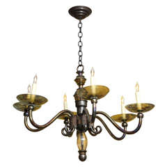A Six Light French Hand-Blown Smoked Glass Chandelier