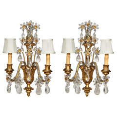 Antique A Pair of French Louis XVI Style Two Light Carved Wall Sconces