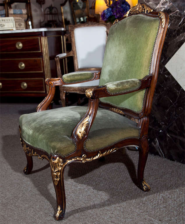 Wood Pair of Walnut Carved Armchairs
