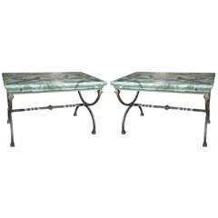 Pair of Faux Painted Tables with Steel Base