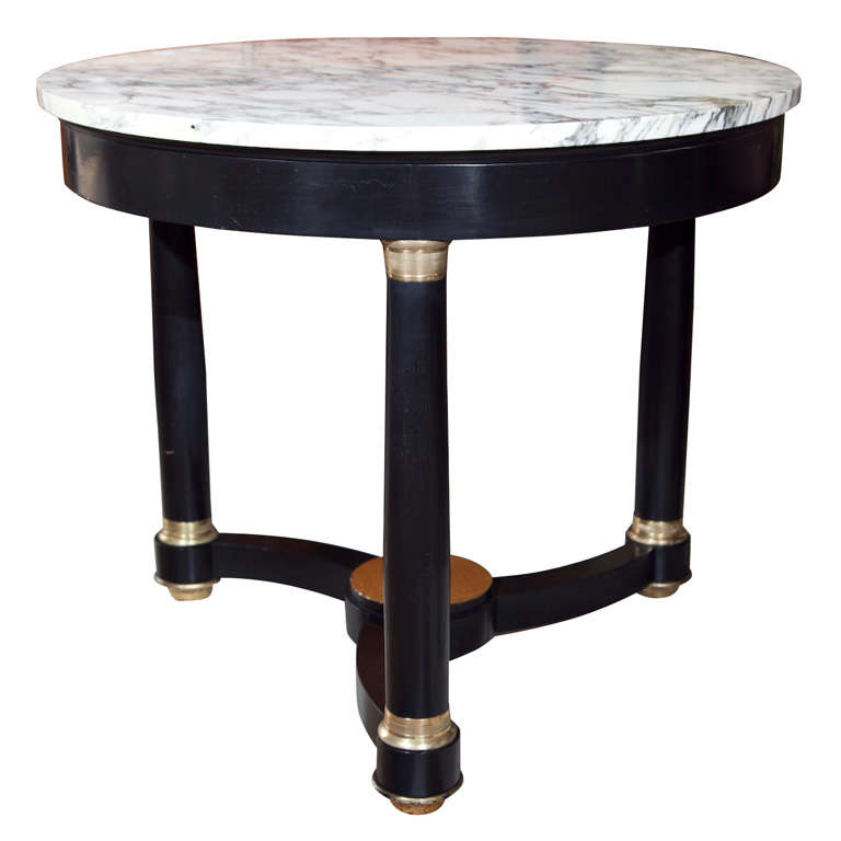 Ebonized Center Table with White Marble Top Manner of Jansen