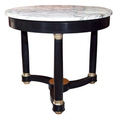 Ebonized Center Table with White Marble Top Manner of Jansen