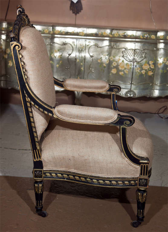 Wood French Louis XVI Style Ebonized Armchair by Jansen