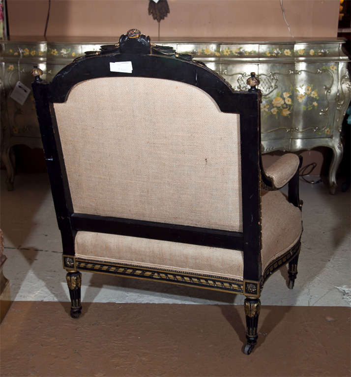 French Louis XVI Style Ebonized Armchair by Jansen 1
