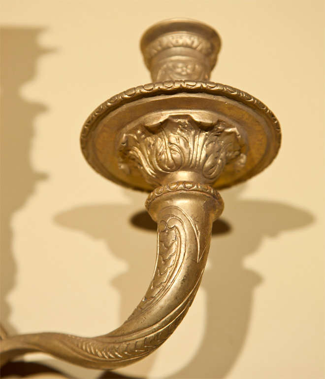 20th Century Pair of Gilt-Metal Three-Arm Wall Sconces