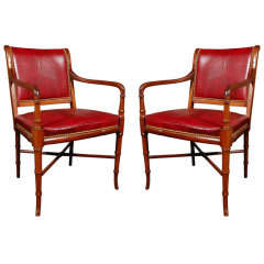 Pair of Hickory Chair Co. Leather Armchairs