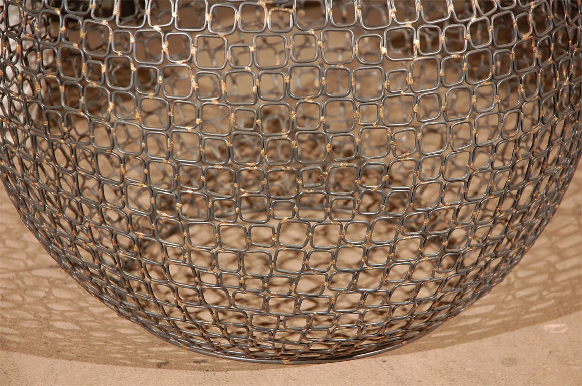 Contemporary Metal Beehive Pattern Ottoman or Stool