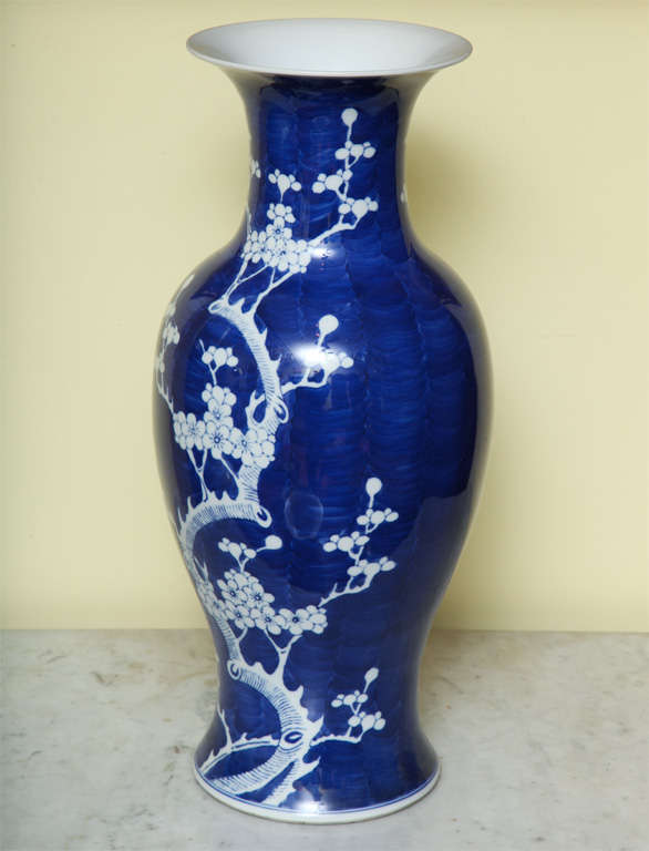 Glazed Blue and White Chinese Porcelain Baluster Vase, Early 20th Century