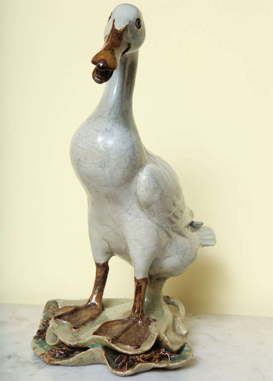 19th Century Antique Chinese celadon glazed stoneware duck, 19th century