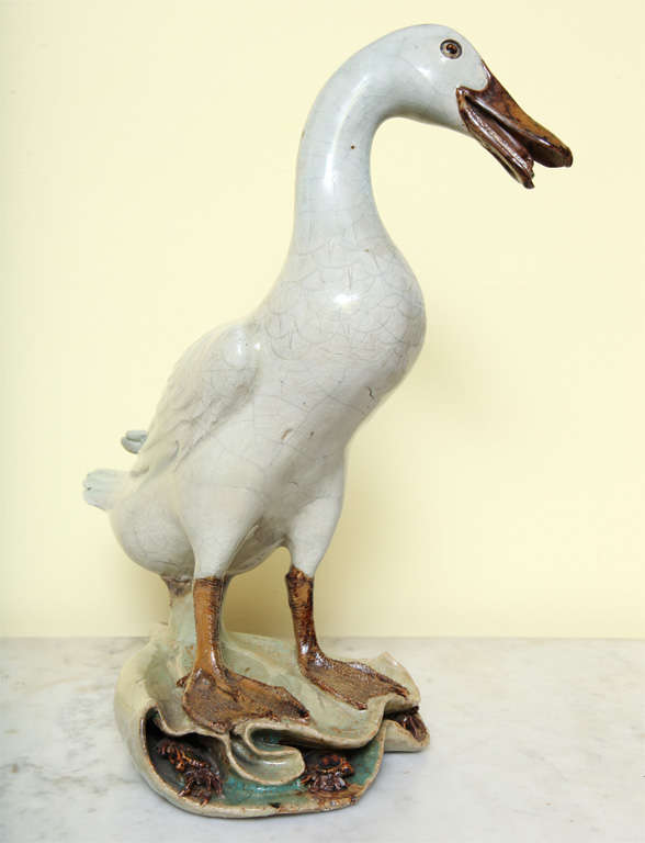 Antique Chinese celadon glazed stoneware duck, 19th century 1