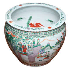 Vintage Chinese Famille Verte Porcelain Fishbowl 20th Century