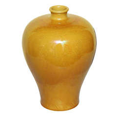 Antique Chinese incised meiping vase in yellow glaze 19th C