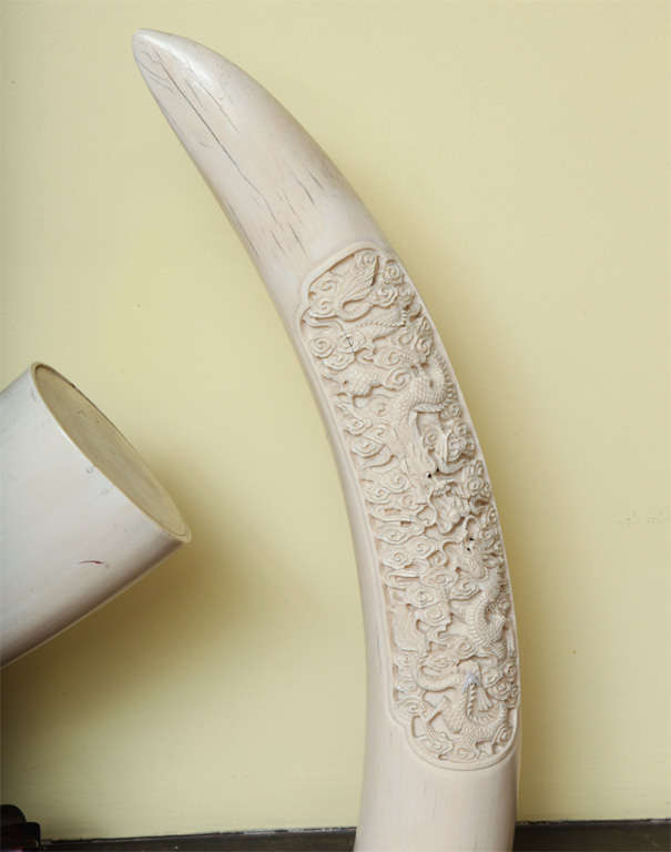 Antique Chinese carved elephant ivory garniture of three tusks at 1stDibs chinese carved ivory