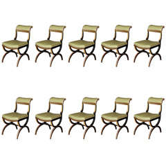 A Set of 10 Regency Parcel-Gilt and Ebonised Dining Chairs