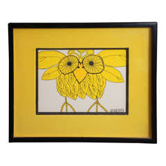 An original ink drawing "BOO" by Waltdrip-Taylor of a Owl