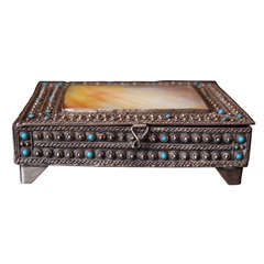 Small Silver And Mother-of-Pearl Box with turquoise