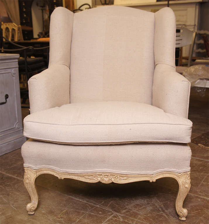 French Louis XV Style Wing Armchair For Sale