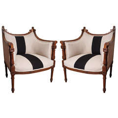 Pair of French Carved Walnut Bergere