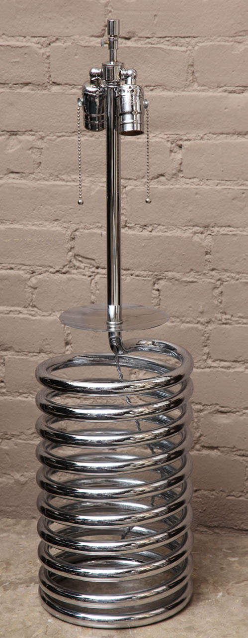Polished chrome spring form table lamp circa 1960 with nickel plated hardware