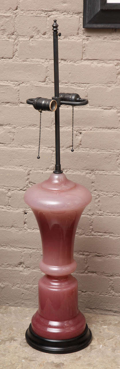 Pair of pink opaline tall table lamps attributed to Warren Kessler circa 1950