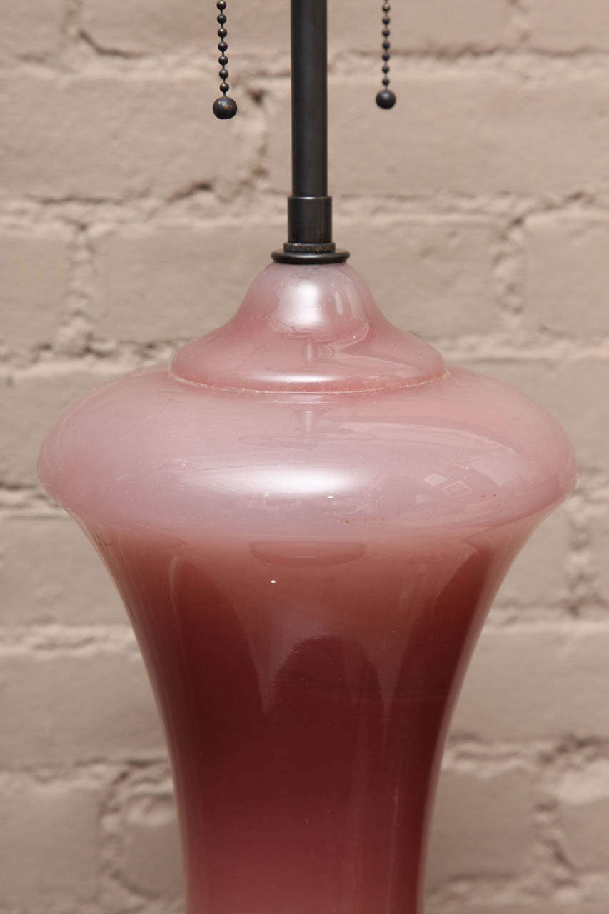 Mid-20th Century Pair of Pink Opaline Table Lamps