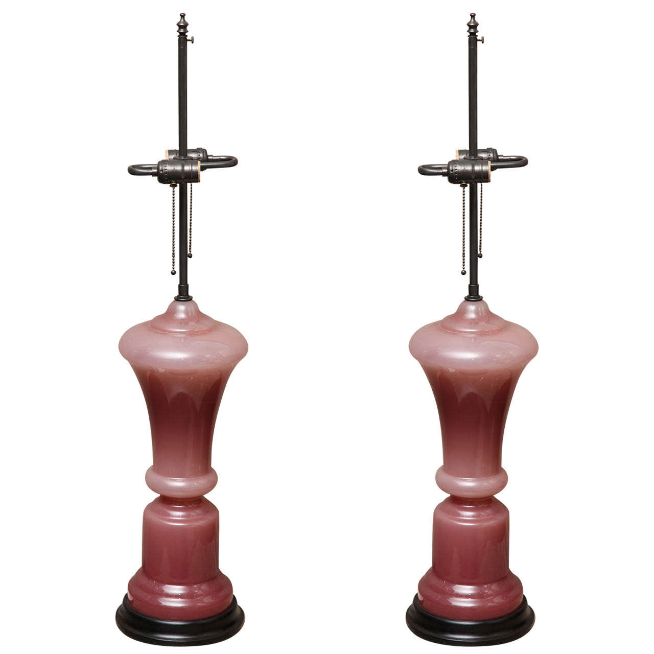Pair of Pink Opaline Table Lamps