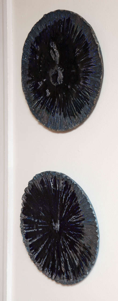 Dark Navy Blue Contemporary Porcelain Disks by Freddy Borges In Excellent Condition In New York, NY