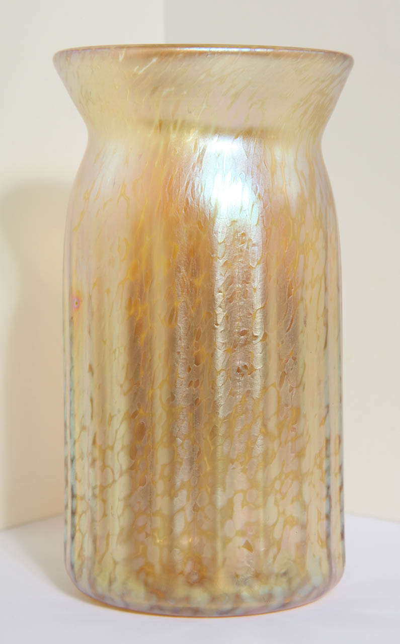 20th Century Vintage English  Iridescent Amber Vase C. 1999