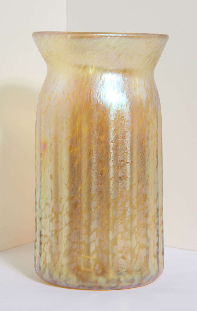 Glass Vintage English  Iridescent Amber Vase C. 1999