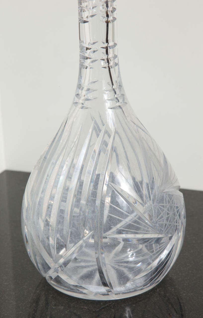 Art Deco English Antique Cut Crystal & Sterling Silver Wine Decanter C. 1930