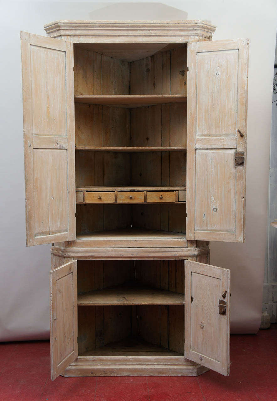 Primitive Early American Two-Part Pine Corner Cupboard