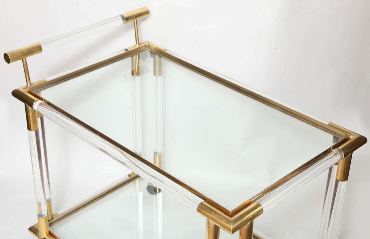 Lucite, Brass and Glass Bar/Tea Cart In Excellent Condition In New York, NY