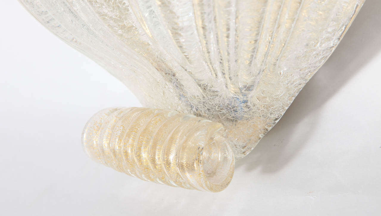 Hollywood Regency Barovier Gold Fleck Shell Form Glass Sconces