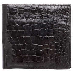 Vintage Hermes Glossy Black Alligator Wallet