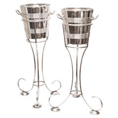 Art Deco Pair of Large Silver-Plated Standing Ice Buckets by Walker & Hall