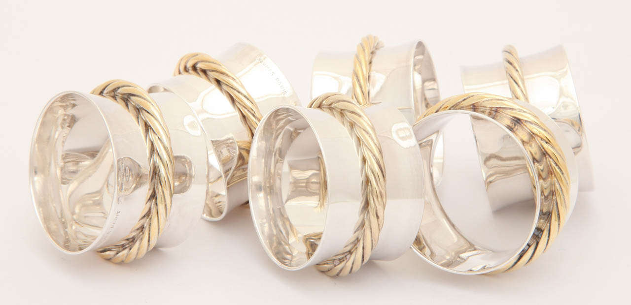 French Set of 6 Sterling Silver Hermes Napkin Rings