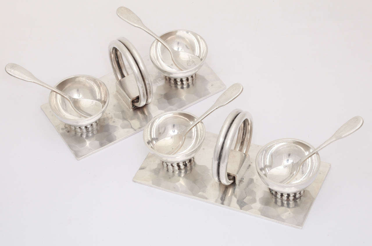 French Set of Four Art Deco Salt Cellars & Spoons by Jean Despres
