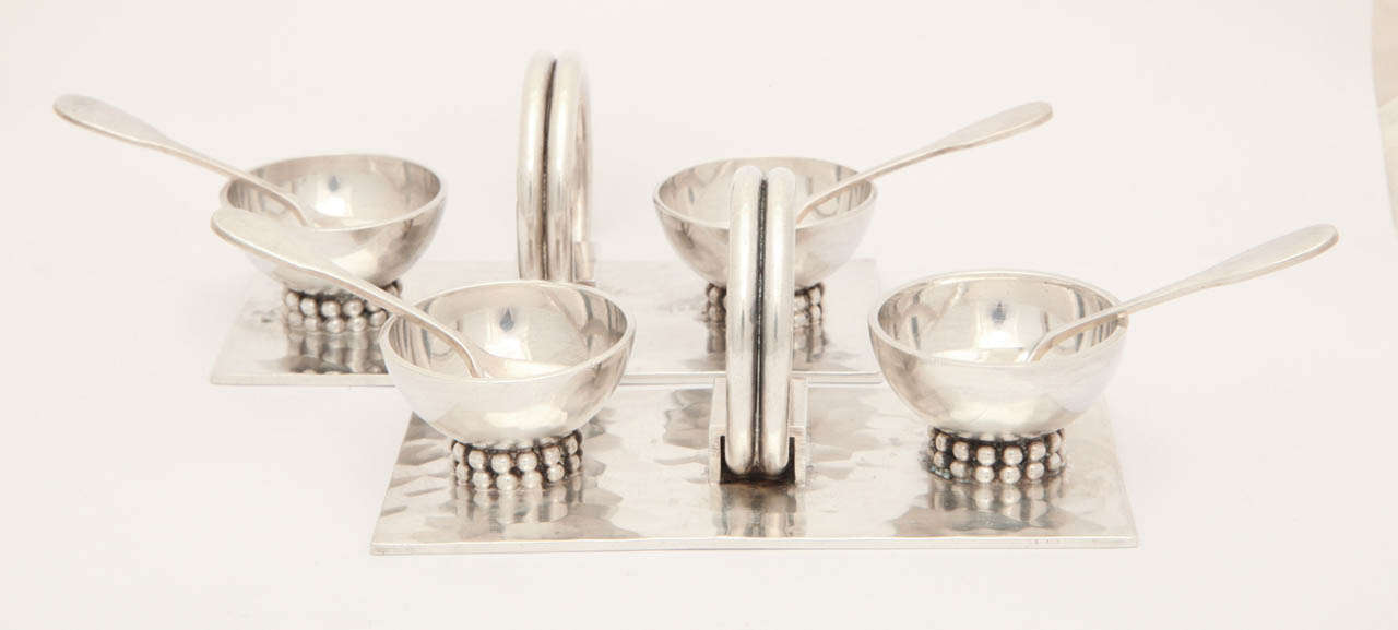 Set of Four Art Deco Salt Cellars & Spoons by Jean Despres In Excellent Condition In New York, NY