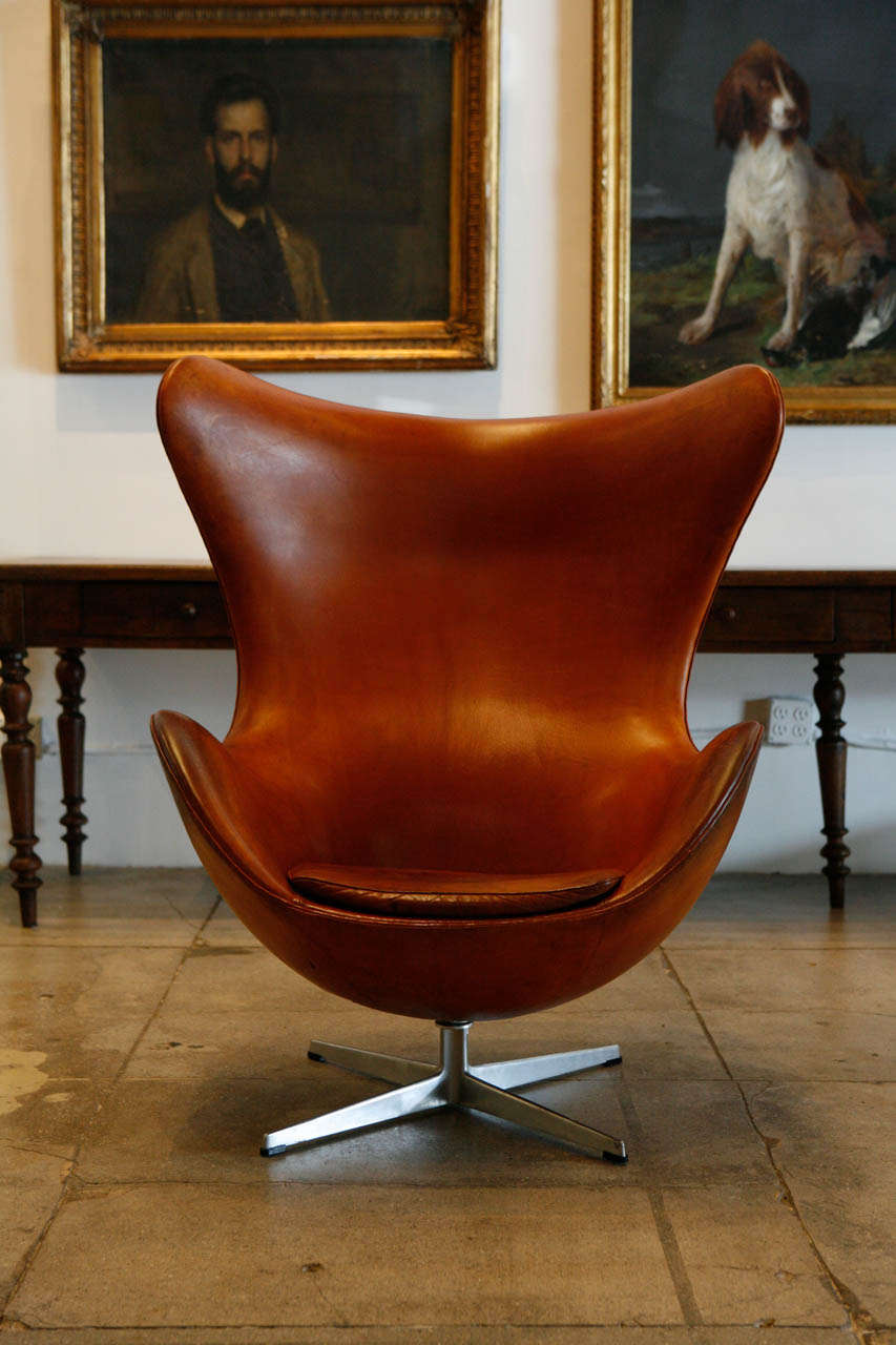 Leather Arne Jacobsen Cognac Egg Chair, Denmark 1966