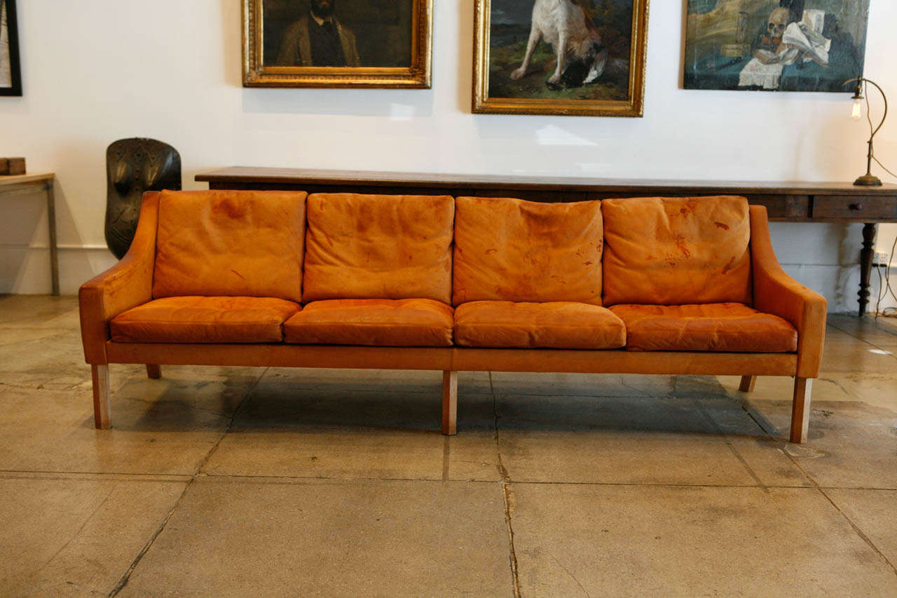 Poul Volther Cognac 4-Seat Sofa, Denmark 1955 In Good Condition In Los Angeles, CA