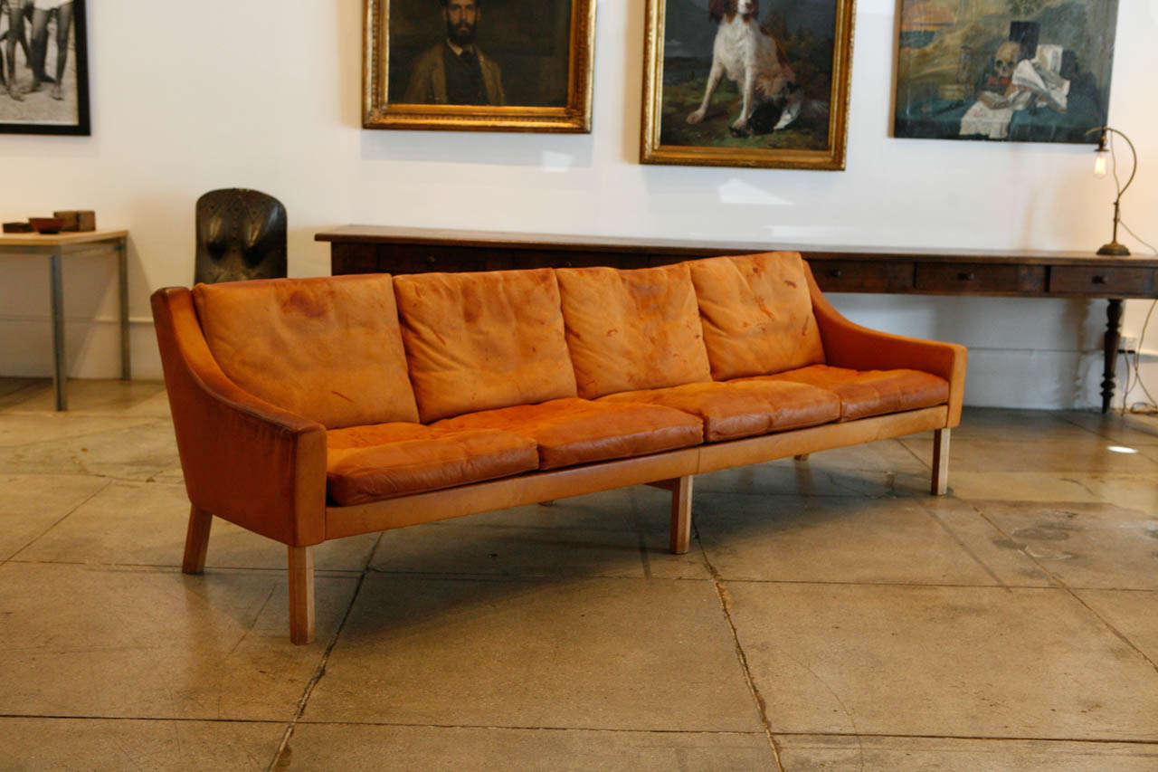 Poul Volther Cognac 4-Seat Sofa, Denmark 1955 1