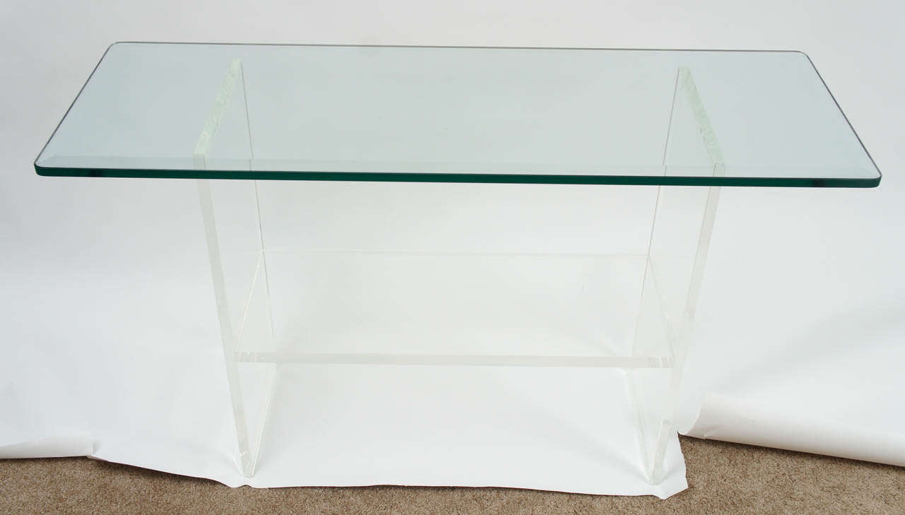Mid-Century Modern Lucite and Beveled Glass Top Console, 1970's