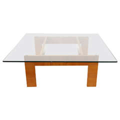 Mid Century Blond Wood and Glass Coffee Table